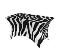 DCEHGEW 4FT Spandex Rectangular Table Cloth, Zebra Print Stripe Printed Fitted Elastic Tablecloths Washable Table Cover for Event, Wedding, Banquet & Party