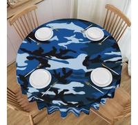 DCEHGEW 60 In Round Tablecloth with Lace, Blue Camouflage Pattern Printed Oilproof & Washable Fabric Picnic Table Cloth Table Covers
