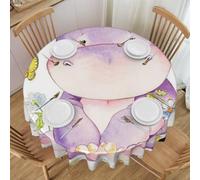 DCEHGEW 60 In Round Tablecloth with Lace, Butterfly and hippo Printed Oilproof & Washable Fabric Picnic Table Cloth Table Covers