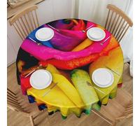 DCEHGEW 60 In Round Tablecloth with Lace, Rainbow Rose Printed Oilproof & Washable Fabric Picnic Table Cloth Table Covers