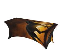 DCEHGEW 6FT Spandex Rectangular Table Cloth, Black Horses Red Glowing Clouds Printed Fitted Elastic Tablecloths Washable Table Cover for Event, Wedding, Banquet & Party