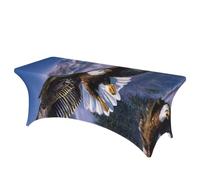 DCEHGEW 6FT Spandex Rectangular Table Cloth, Flying Eagle Printed Fitted Elastic Tablecloths Washable Table Cover for Event, Wedding, Banquet & Party