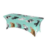 DCEHGEW 6FT Spandex Rectangular Table Cloth, French Bulldog Printed Fitted Elastic Tablecloths Washable Table Cover for Event, Wedding, Banquet & Party