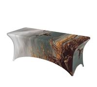DCEHGEW 6FT Spandex Rectangular Table Cloth, Hunting Flying Wild Ducks Printed Fitted Elastic Tablecloths Washable Table Cover for Event, Wedding, Banquet & Party