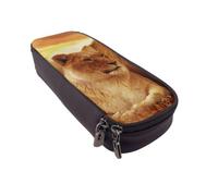 DCEHGEW African Lion and Lioness Prints PU Leather Pencil Case, Flip-Top Zipper Pen Pouch Organizer for School Office Travel, Stationery Holder, Gift for Women Men Kids