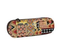 DCEHGEW African Textile Patchwork Prints Leather Pencil Case Organiser with Pen Slots, Hard Shell Stylish Pouch for School Office Travel, Gift for Students Men Women