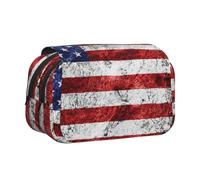 DCEHGEW American Flag Independence Fourth of July Prints Flap Pencil Case Stylish Storage Bag, Double Layer Large Capacity Pen Pouch for School Office Travel