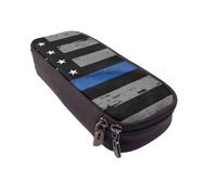 DCEHGEW American Thin Blue Line Flag Prints PU Leather Pencil Case, Flip-Top Zipper Pen Pouch Organizer for School Office Travel, Stationery Holder, Gift for Women Men Kids