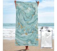 DCEHGEW Azurite Teal and Foil Gold Oil Marble Pattern Printed Quick Dry Bath Towel 70x140 CM, Highly Absorbent Bath Sheet with Bag for Beach, Travel, Hotel and Home