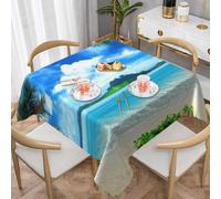 DCEHGEW beach palm tree Prints Square Tablecloth 137x137 CM, Waterproof Fabric Table Cloth for Dining Table, Farmhouse Table Cover for Kitchen Dining Tabletop Decoration