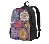 DCEHGEW Beautiful Blooming Hexagon Printed Travel Laptop Backpack, Lightweight School Bag for Hiking and Casual Daypack Use