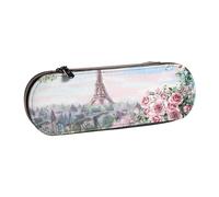 DCEHGEW Beautiful Eiffel Tower Paris Prints Leather Pencil Case Organiser with Pen Slots, Hard Shell Stylish Pouch for School Office Travel, Gift for Students Men Women