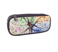 DCEHGEW Beautiful Four Season Tree Prints PU Leather Pencil Case Flip-top Zipper Pen Pouch Organizer for School, Office, Travel, Personalized Gift