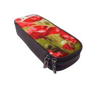 DCEHGEW Beautiful Red Poppy Flowers Prints PU Leather Pencil Case, Flip-Top Zipper Pen Pouch Organizer for School Office Travel, Stationery Holder, Gift for Women Men Kids