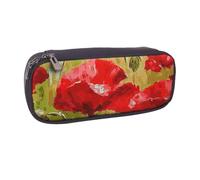 DCEHGEW Beautiful Red Poppy Flowers Prints PU Leather Pencil Case Flip-top Zipper Pen Pouch Organizer for School, Office, Travel, Personalized Gift