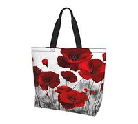DCEHGEW Black Glitter Large Capacity Fashion Handbag Shoulder Shopping Bag Environmental Protection Shopping Shoulder Bag, Red Poppy Flower, One Size