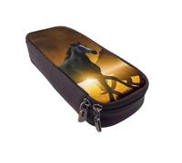 DCEHGEW Black Horses Red Glowing Clouds Prints PU Leather Pencil Case, Flip-Top Zipper Pen Pouch Organizer for School Office Travel, Stationery Holder, Gift for Women Men Kids