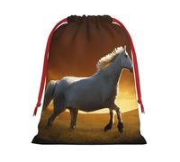 DCEHGEW Black Horses Red Glowing Clouds Soft Drawstring Gift Wrapping Bags, Reusable Polyester Pouch Storage Bag for Christmas, Halloween, Party Favors, Jewelry, Large Size: 15.8x20.9 inches
