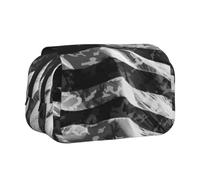 DCEHGEW Black White American Flag Prints Flap Pencil Case Stylish Storage Bag, Double Layer Large Capacity Pen Pouch for School Office Travel