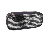 DCEHGEW Black White American Flag Prints PU Leather Pencil Case Flip-top Zipper Pen Pouch Organizer for School, Office, Travel, Personalized Gift