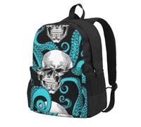 DCEHGEW Blue Octopus and Sugar Horror Skull Printed Travel Laptop Backpack, Lightweight School Bag for Hiking and Casual Daypack Use