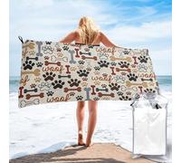 DCEHGEW Bone and paw print Printed Quick Dry Bath Towel 140x70 CM, Highly Absorbent Bath Sheet with Bag for Beach, Travel, Hotel and Home