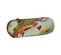DCEHGEW Brook Trout-Fly Fishing Prints Leather Pencil Case Organiser with Pen Slots, Hard Shell Stylish Pouch for School Office Travel, Gift for Students Men Women