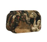 DCEHGEW Chicken and Rooster Print Prints Flap Pencil Case Stylish Storage Bag, Double Layer Large Capacity Pen Pouch for School Office Travel