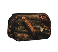 DCEHGEW Cigar & Whiskey Prints Flap Pencil Case Stylish Storage Bag, Double Layer Large Capacity Pen Pouch for School Office Travel
