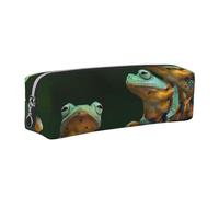 DCEHGEW Colored Frogs and Dragonflies Printed Leather Pencil Case Cute Stationery Organizer Simple Makeup Bag Pen Pouch, Silver Zipper