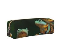 DCEHGEW Colored Frogs and Dragonflies Printed Leather Pencil Case Cute Stationery Organizer Simple Makeup Bag Pen Pouch, Gold Zipper