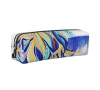 DCEHGEW Colored Peacock Printed Leather Pencil Case Cute Stationery Organizer Simple Makeup Bag Pen Pouch, Silver Zipper
