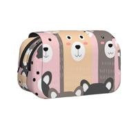 DCEHGEW Colorful Bears Printed Flip Pencil Case with 2 Compartments, Large Capacity, Portable Stationery Organizer for School, Travel and Art