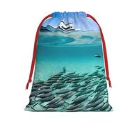 DCEHGEW Colorful Fishes Soft Drawstring Gift Wrapping Bags, Reusable Polyester Pouch Storage Bag for Christmas, Halloween, Party Favors, Jewelry, Large Size: 15.8x20.9 inches