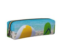 DCEHGEW Colorful Flip Flops Beach Ball Printed Leather Pencil Case Cute Stationery Organizer Simple Makeup Bag Pen Pouch, Gold Zipper