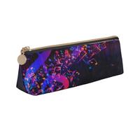DCEHGEW Colorful Galaxy Music Note Printed Zipper Pencil Case Cute Stationery Organizer PVC Leather Triangle Makeup Bag Pen Pouch
