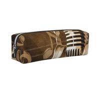 DCEHGEW Colorful Gold Microphone and Headset Printed Leather Pencil Case Cute Stationery Organizer Simple Makeup Bag Pen Pouch, Silver Zipper