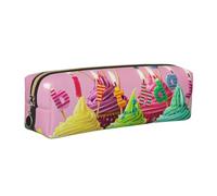 DCEHGEW Colorful Happy Birthday Cupcakes Printed Leather Pencil Case Cute Stationery Organizer Simple Makeup Bag Pen Pouch, Gold Zipper