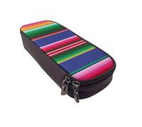 DCEHGEW Colorful Mexican Stripes Prints PU Leather Pencil Case, Flip-Top Zipper Pen Pouch Organizer for School Office Travel, Stationery Holder, Gift for Women Men Kids