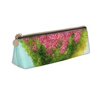 DCEHGEW Colorful Pink Heart Tree Printed Zipper Pencil Case Cute Stationery Organizer PVC Leather Triangle Makeup Bag Pen Pouch
