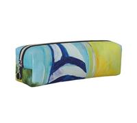 DCEHGEW Colorful Sail Boat Printed Leather Pencil Case Cute Stationery Organizer Simple Makeup Bag Pen Pouch, Silver Zipper