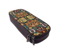 DCEHGEW Colorful Sugar Skulls Prints PU Leather Pencil Case, Flip-Top Zipper Pen Pouch Organizer for School Office Travel, Stationery Holder, Gift for Women Men Kids