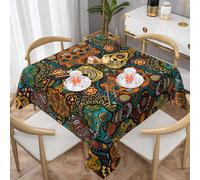 DCEHGEW Colorful Sugar Skulls Prints Square Tablecloth 152x152 CM, Waterproof Fabric Table Cloth for Dining Table, Farmhouse Table Cover for Kitchen Dining Tabletop Decoration