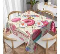 DCEHGEW Colorful Sweet Lollipop Cupcake Donut Prints Square Tablecloth 137x137 CM, Waterproof Fabric Table Cloth for Dining Table, Farmhouse Table Cover for Kitchen Dining Tabletop Decoration