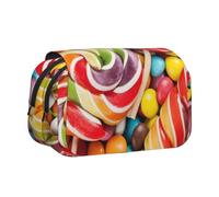 DCEHGEW Colorful Swirl Lollipops Candy Printed Flip Pencil Case with 2 Compartments, Large Capacity, Portable Stationery Organizer for School, Travel and Art