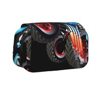 DCEHGEW Colorful Truck Printed Flip Pencil Case with 2 Compartments, Large Capacity, Portable Stationery Organizer for School, Travel and Art