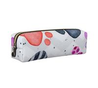 DCEHGEW Colorful Watercolor Paw Printed Leather Pencil Case Cute Stationery Organizer Simple Makeup Bag Pen Pouch, Gold Zipper