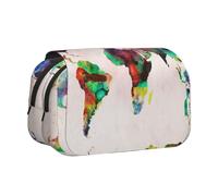 DCEHGEW Colourful World Map Printed Flip Pencil Case with 2 Compartments, Large Capacity, Portable Stationery Organizer for School, Travel and Art