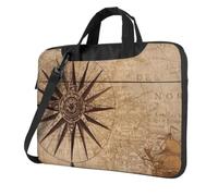 DCEHGEW Compass Map Printed Laptop Bag 14 inch, Triple-Layers Protection Shockproof Crossbody Laptop Shoulder Bag for Men Women