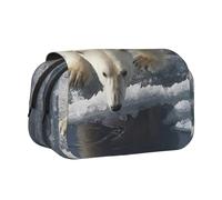 DCEHGEW Cool Animal White Polar Bear Printed Flip Pencil Case with 2 Compartments, Large Capacity, Portable Stationery Organizer for School, Travel and Art